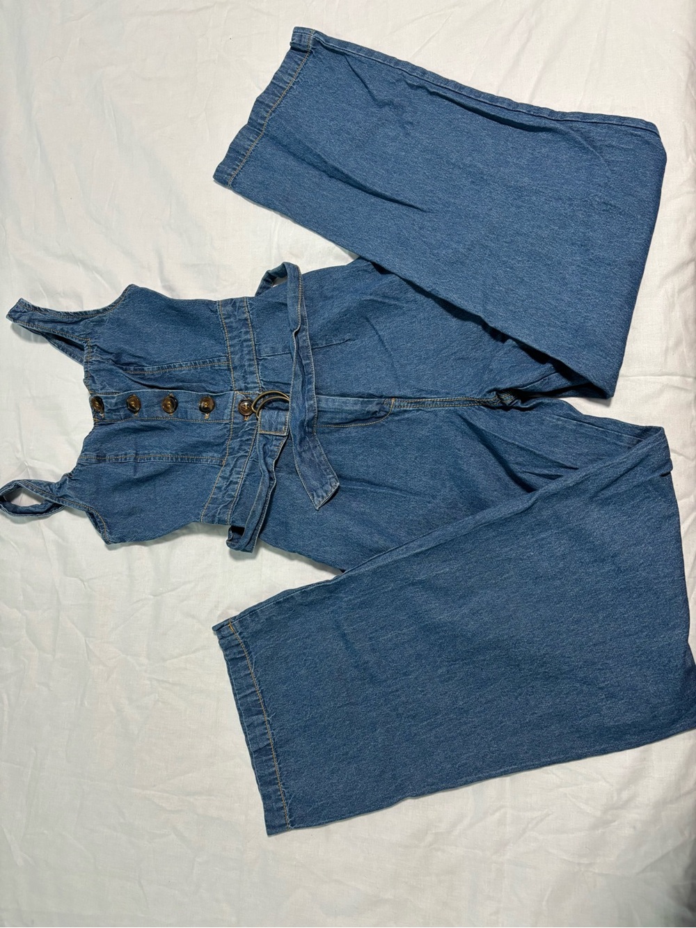 Sincerely Jules Denim Button-Front Jumpsuit with Belt - Size XS